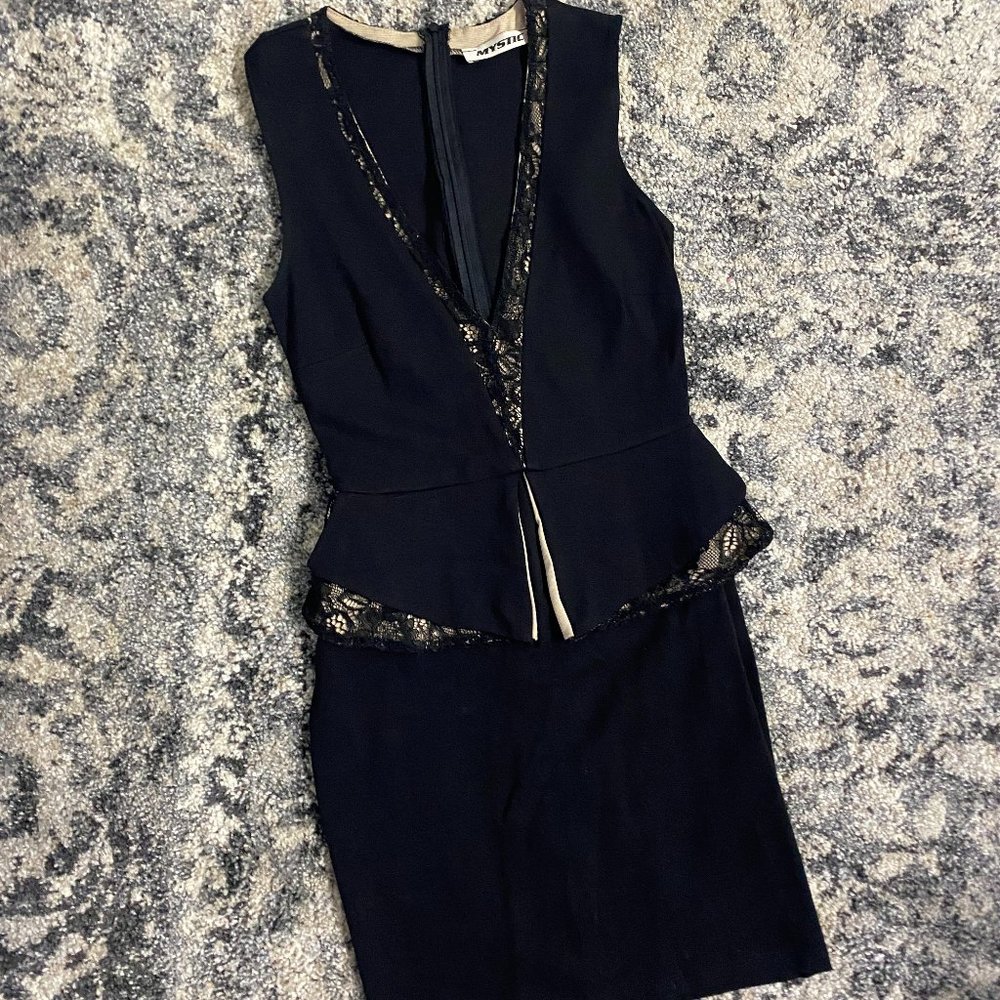 Lack Accent Black Cocktail Peplum Dress S